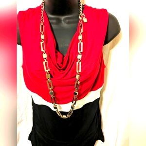 Long Silver Lock Chain Necklace 32" Length